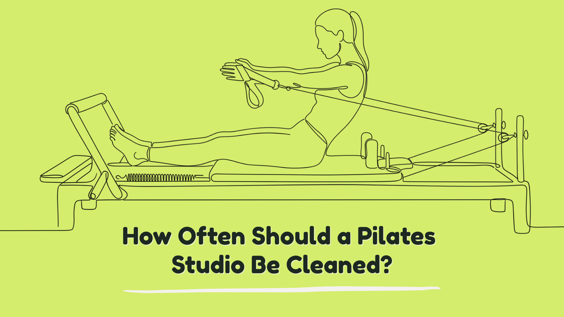 Line illustration of a person exercising on a pilates reformer